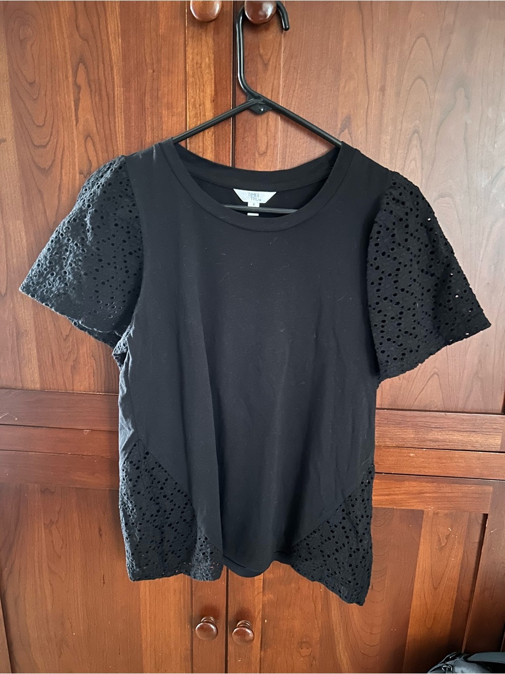 Time and Tru Black Eyelet Short Sleeve Tee